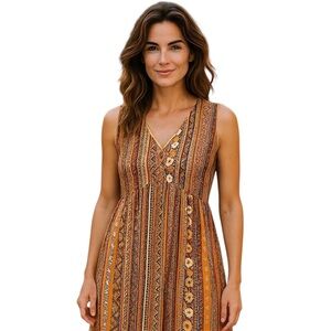 Umgee Women’s Bohemian Mixed Floral & Striped Prints Babydoll Dress. Size L